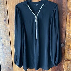 Premise Black Long-Sleeve Zip Blouse with gold Hardware